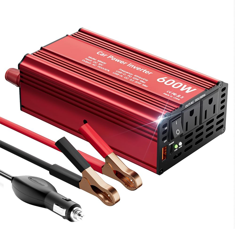 Car Power Inverters for Vehicle 12v to 110v, Dc to Ac Power Converter Car Outlet Adapter Cigarette Lighter Inverter, with 2 USB Ports (Pd45w+Qc3.0), for Car Camping Road Trip Essentials