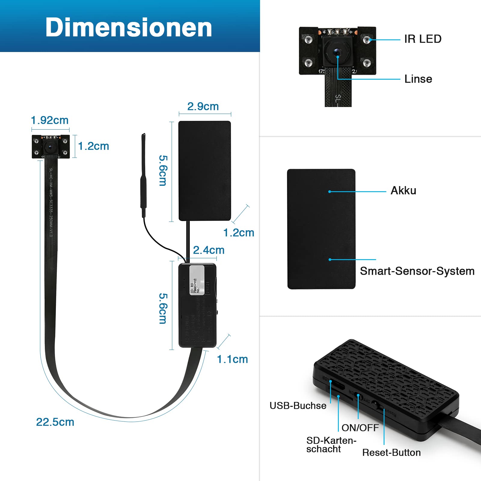 WIWACAM 4K Mini Kamera WLAN für Nistkästen, mit live übertragung auf Handy, Nachtsicht, Akku, SD-Kartenschacht, MW5 Nistkasten Version