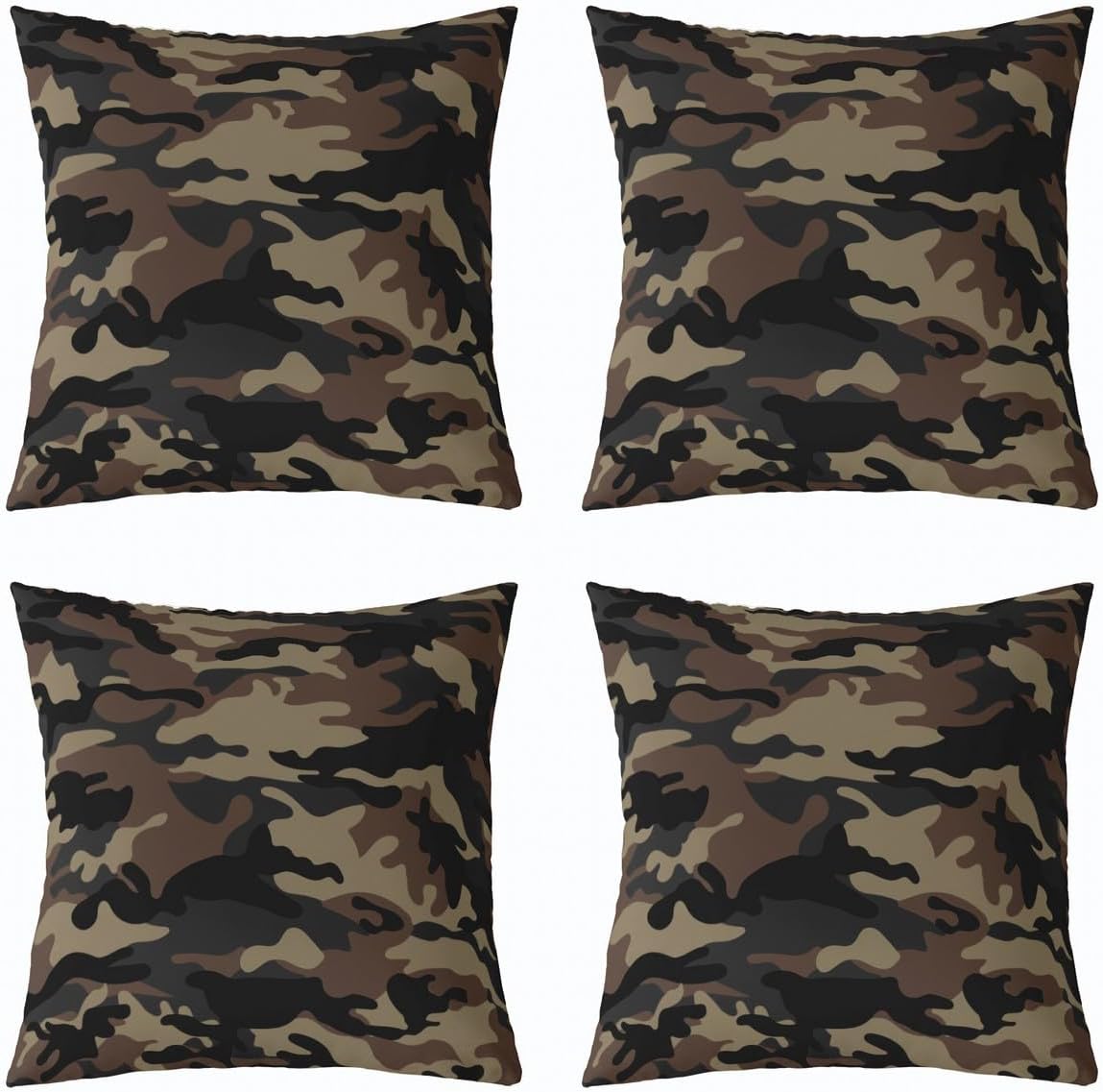 Feelyou Camouflage Throw Pillow Covers for Couch Sofa Bed, Set of 2 Camo Army Green Brown Black Decorative Pillows Cushion Covers, Military Style Pillow Inserts Not Included, 24x24 inch