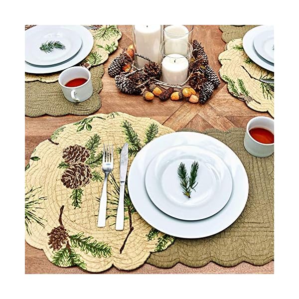   CF-Home-Woodland-Retreat-Pinecone-Pine-Cabin-Lodge-Brown-Green-Rectangular-Cotton-Quilted-Tabletop-Placemat-Single-Placemat-Rectangular-Single-Tan