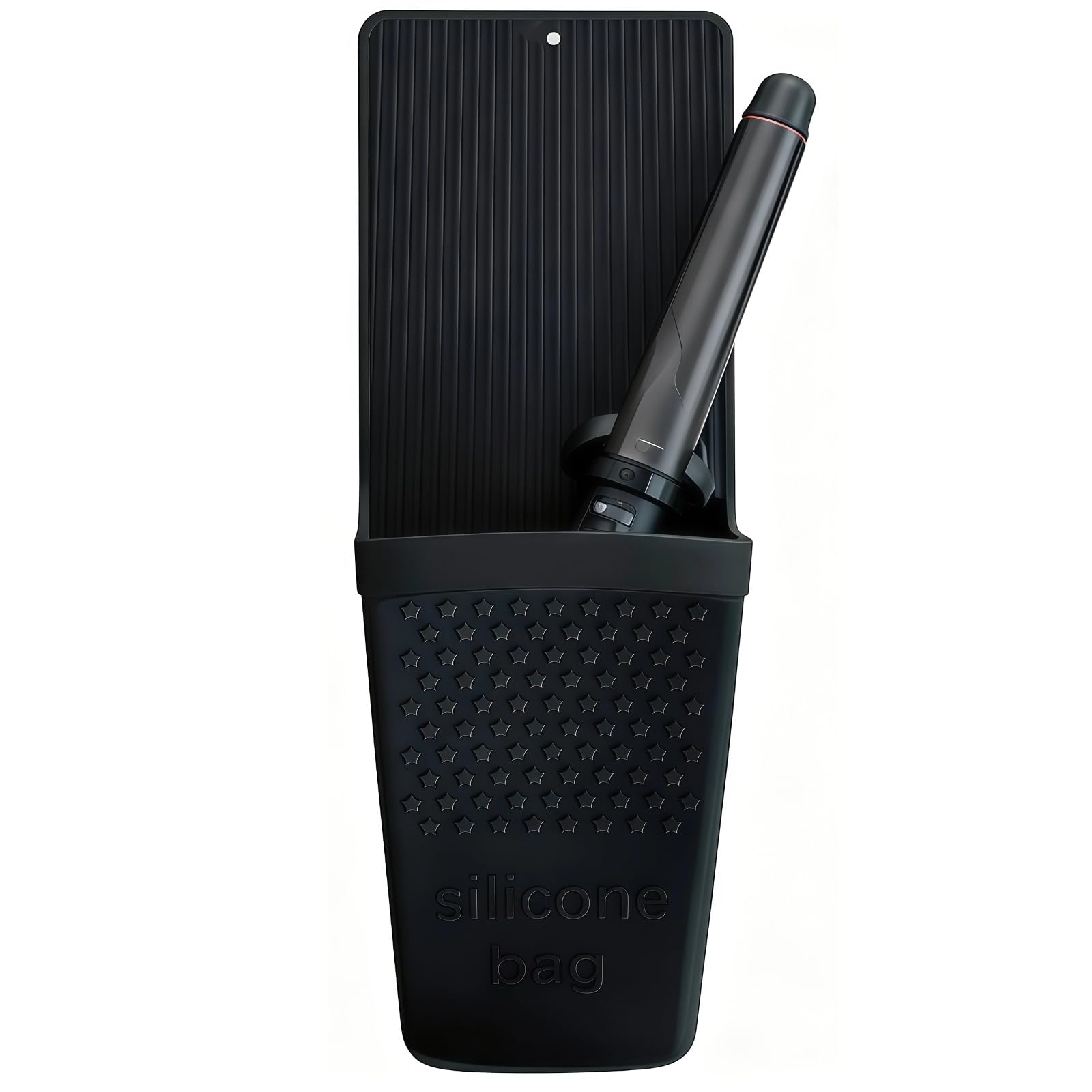 Lockenstabhalter, hitzebeständiger Silikonhalter mit Saugnapf, 14 x 5 x 4 in, für Lockenstab und Styling-Werkzeuge auf der Arbeitsplatte, Reise-Organizer, leicht zu reinigen, Schwarz