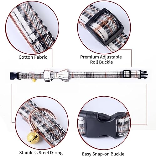 Miniatura 4 de Yizepet Collar de perro con moño - Collar ajustable para mascotas con hebilla de plástico, patrón elegante para perros pequeños, medianos o grandes,