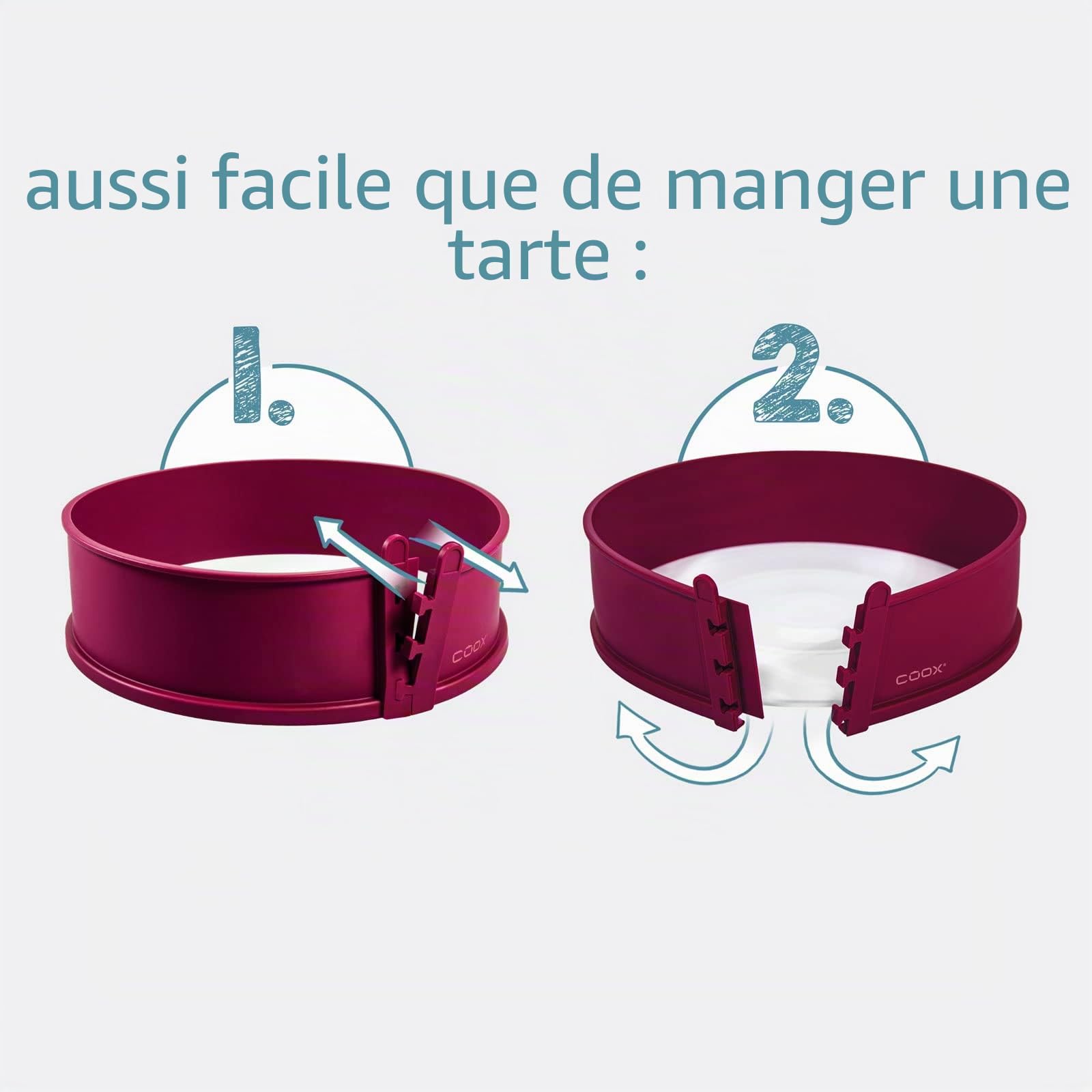 coox Moule à charnière avec base en porcelaine de diamètre 26 cm de diamètre en rouge foncé, cuire et servir et couper directement sur l'assiette en porcelaine, aucun transfert nécessaire