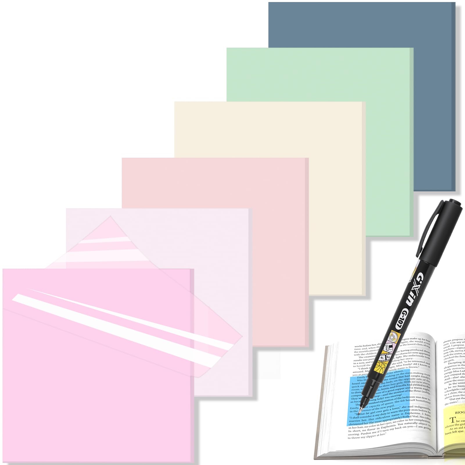 Transparente Haftnotizen mit Marker, 99,9 % Transparenz, starke Haftung, wasserfest: MEIGAONE 7 Stück, transparente Haftnotizen, 7 x 3 cm, durchscheinende Haftnotizen, Büro, Schulbedarf