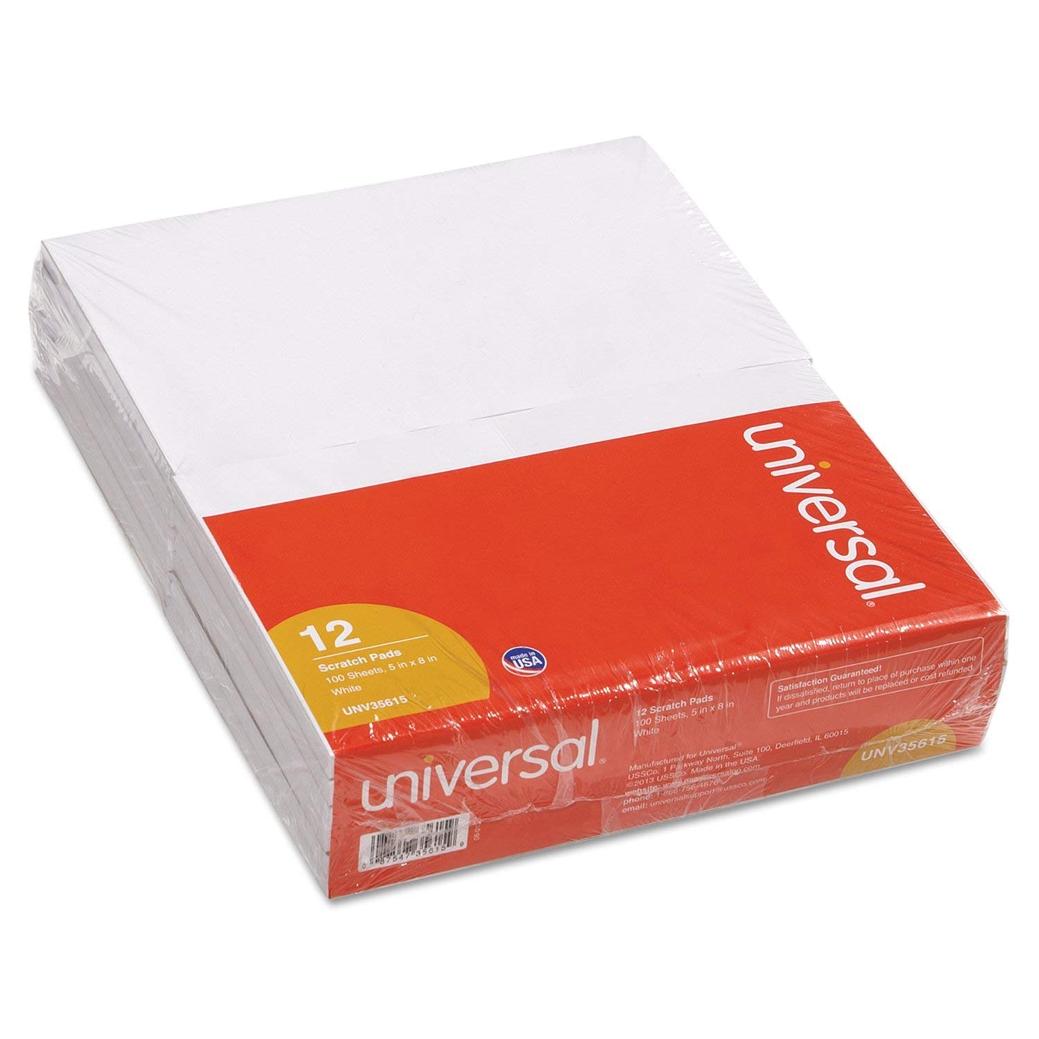 Universal Scratch Pads, Unruled, 5" x 8, White, 12 100-Sheet Pads/Pack (35615), 2 PACK