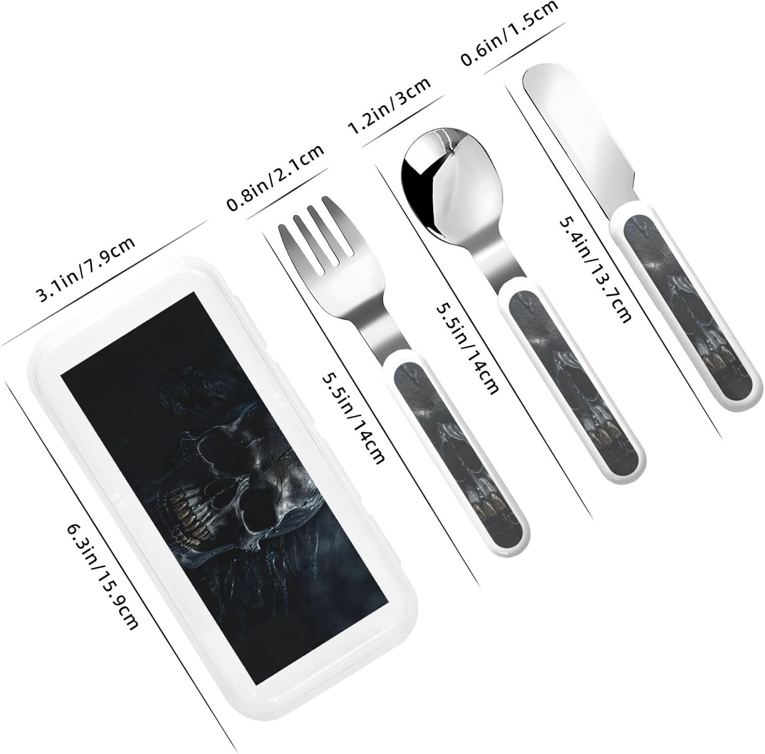 black skull1 Print Stainless Knife Spoon Fork 3-Piece Set,Flatware Cutlery Set With Storage Case