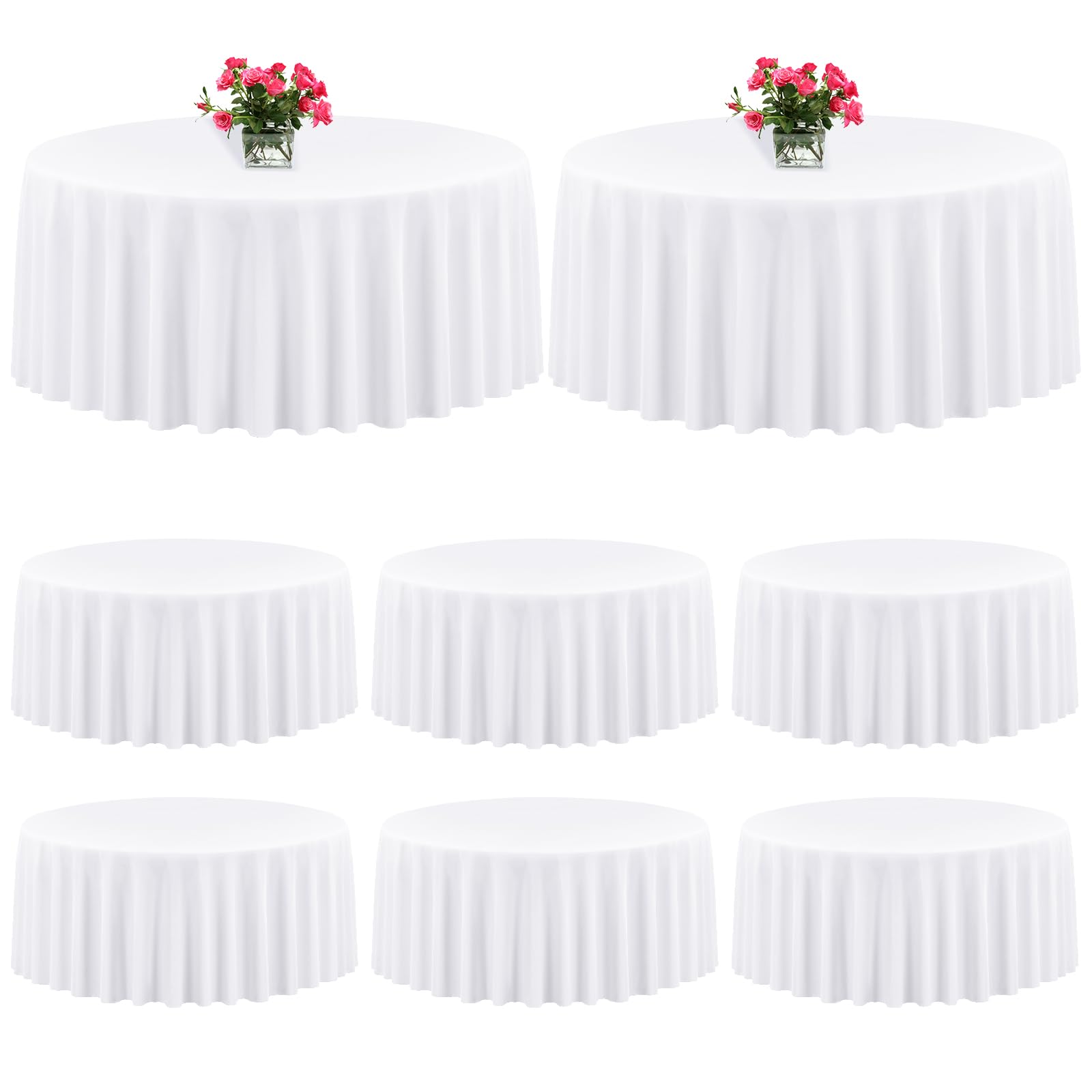 8 Packs White Polyester Round Tablecloths 120 Inches Circular Table Cloth Stain and Resistant Wrinkle Washable Table Cover for Wedding,Parties,Banquet,Buffet Table, Holiday,Dinner Tables Decorate — image 1