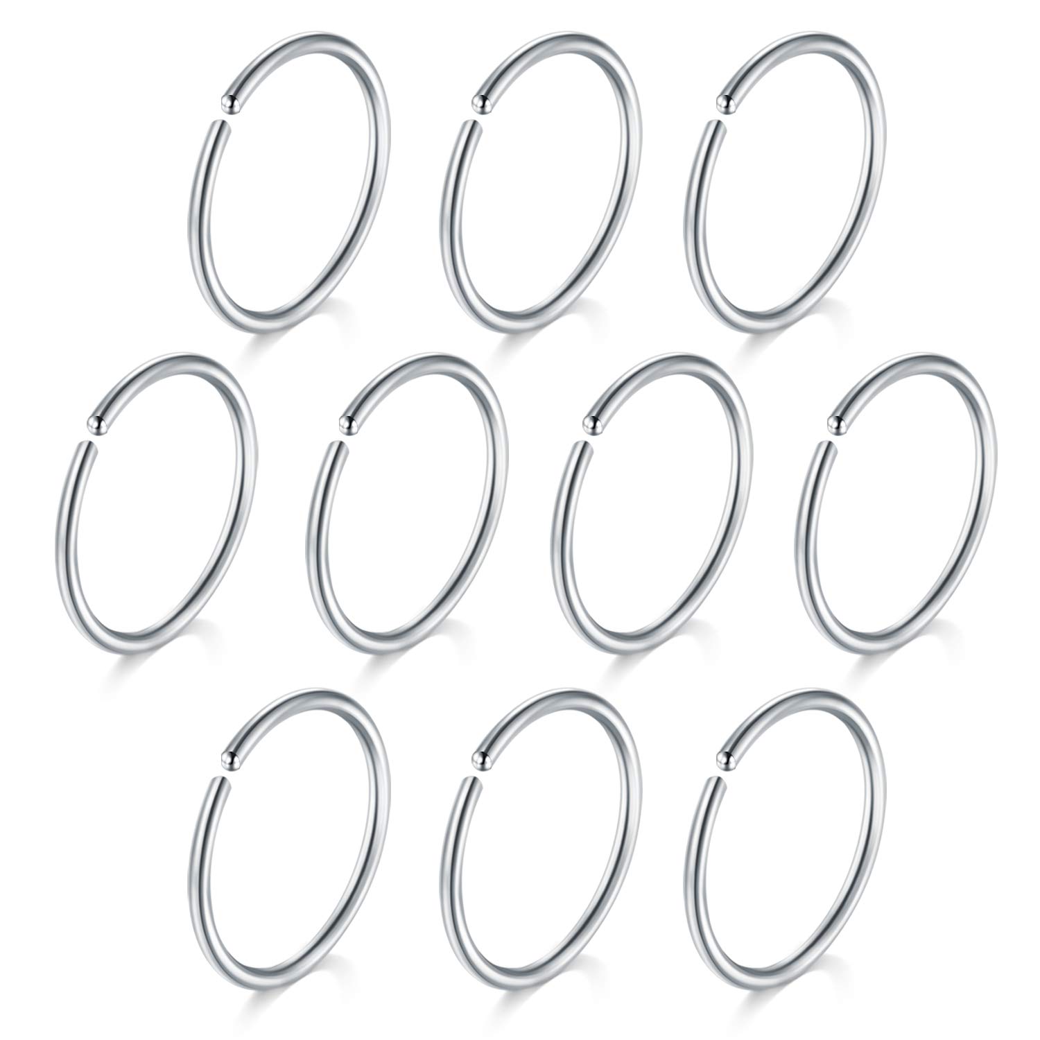 Crdifu 10pcs 20 Gauge Nariz anillo aro 8mm de acero inoxidable nariz falsa labio Helix Tragus cartílago anillo de aro joyería
