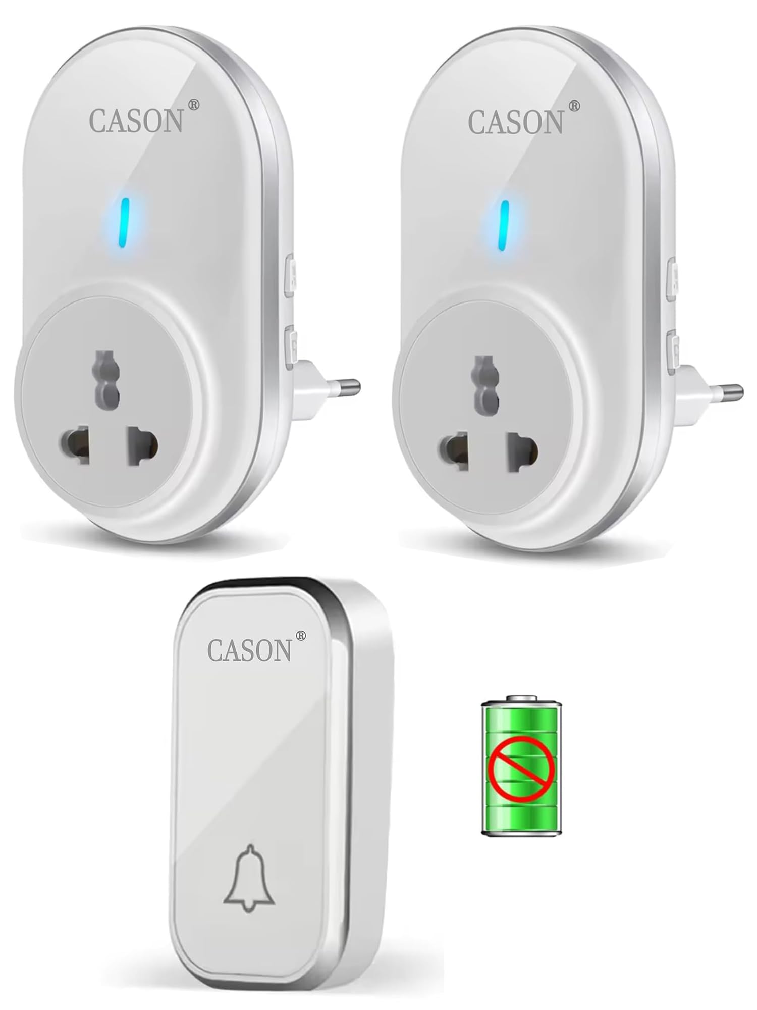 CASON -2 Receivers Self-Powered Battery Free Wireless Door Bell for Home Long Range/Wireless Calling Bell,Remote Bell With Socket Plug In type,up to 1000ft Range (White)-image-38