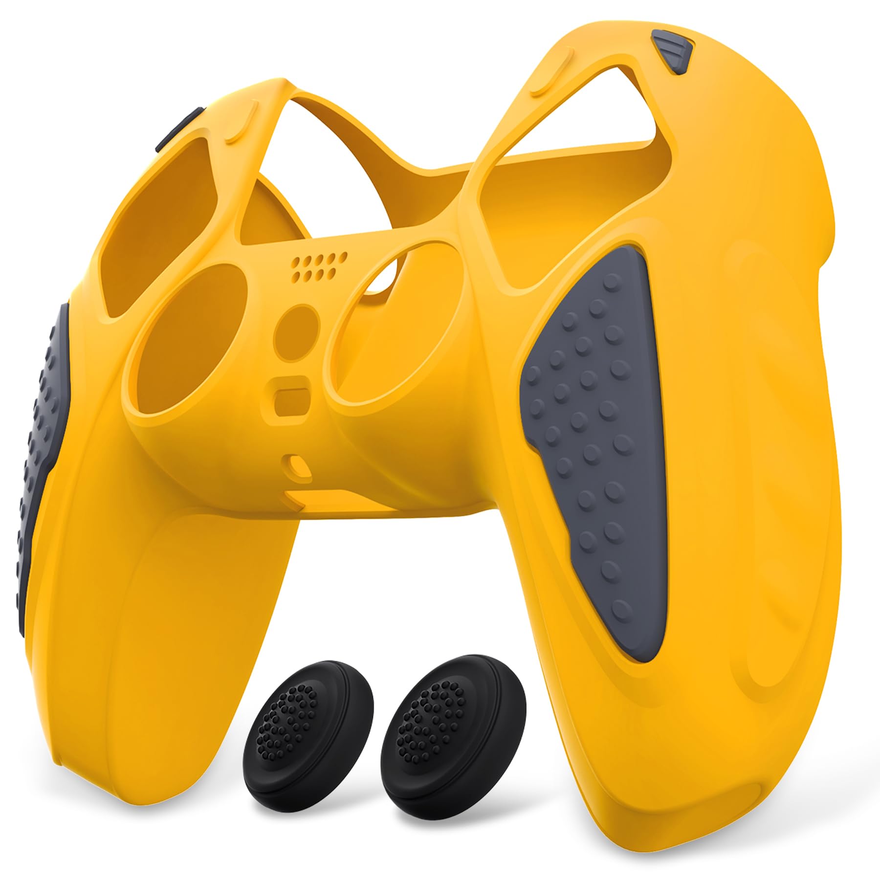 PlayVital Funda de Silicona para ps5 Carcasa de Goma Antideslizante para ps5 Control Protector Tacto Suave con Tapas para Joysticks para ps5 Mando-Edición Knight(Atención Amarillo & Gris Grafito) 2 61HgE3bCvYL