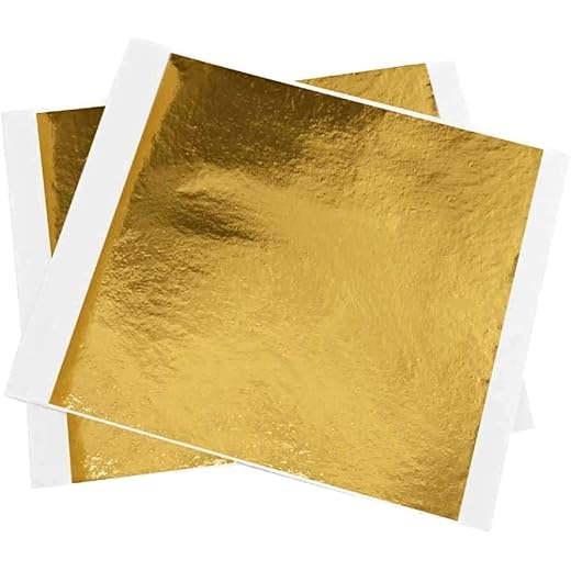 FGLC Gold Leaf (100 sheets Imitation Gold Foil) for Art Crafts Decoration Gilding Crafting Frames Size 8 x 8 cm