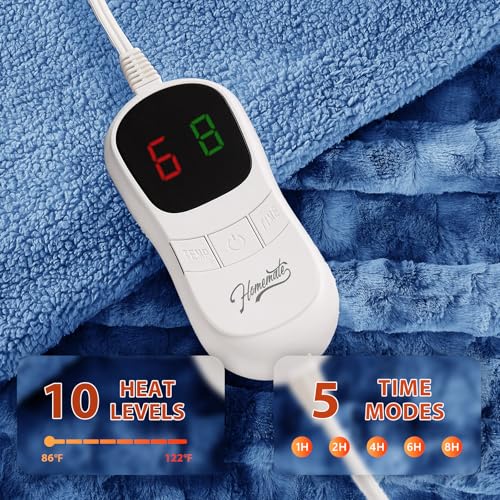 Image of Homemate Electric Heated Blanket Full Size - 72 inchx84 inch Heating Blanket Full Size 1 /2 /4 /6 /8 Hours Auto-Off 10 Heat Level Over-Heat Protection Luxury Faux Fur Sherpa ETL Certification