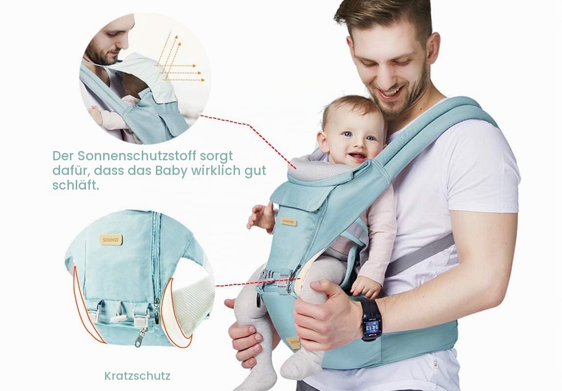 Ergonomische Babytrage mit Hüftsitz, um 360 Grad verstellbar, weich und atmungsaktiv, ganzjährig verwendbar, für Neugeborene und Kleinkinder, zum Wandern, Einkaufen, Reisen