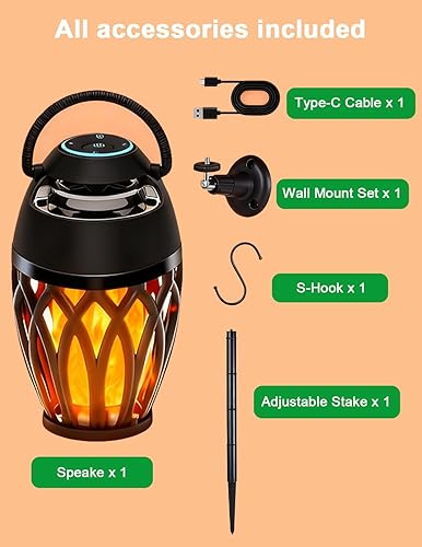 Miniatura 9 de Altavoces Bluetooth mejorados para exteriores, altavoz portátil impermeable IPX6 con luces de llama LED RGB, artilugio para papá, sonido estéreo HD,