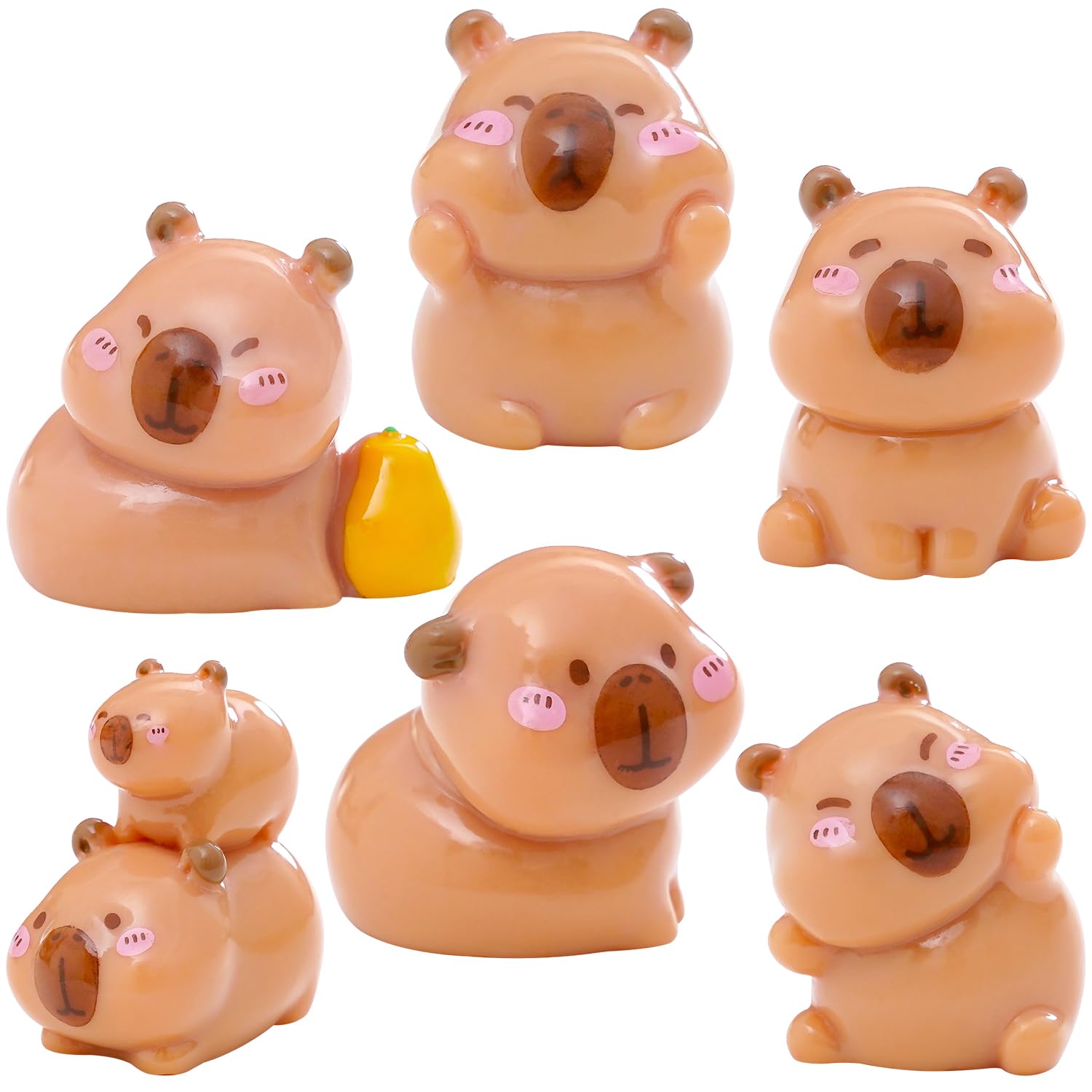 LKNBIF Cute capybara Figure Ornaments, 6 Pieces Mini capybara Figures, capybara Figures Toy Set, Cake Topper Ornaments for Birthday Gifts Cake Decor Table Decoration