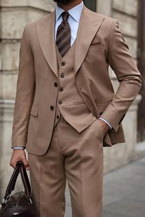 Men's Suits 3 Pieces Slim Fit for Men Solid Tuxedo Jacket Vest Pants Set Casual Formal Wedding Suit Groos Prom