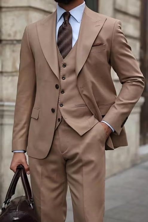 Men's Suits 3 Pieces Slim Fit for Men Solid Tuxedo Jacket Vest Pants Set Casual Formal Wedding Suit Groos Prom