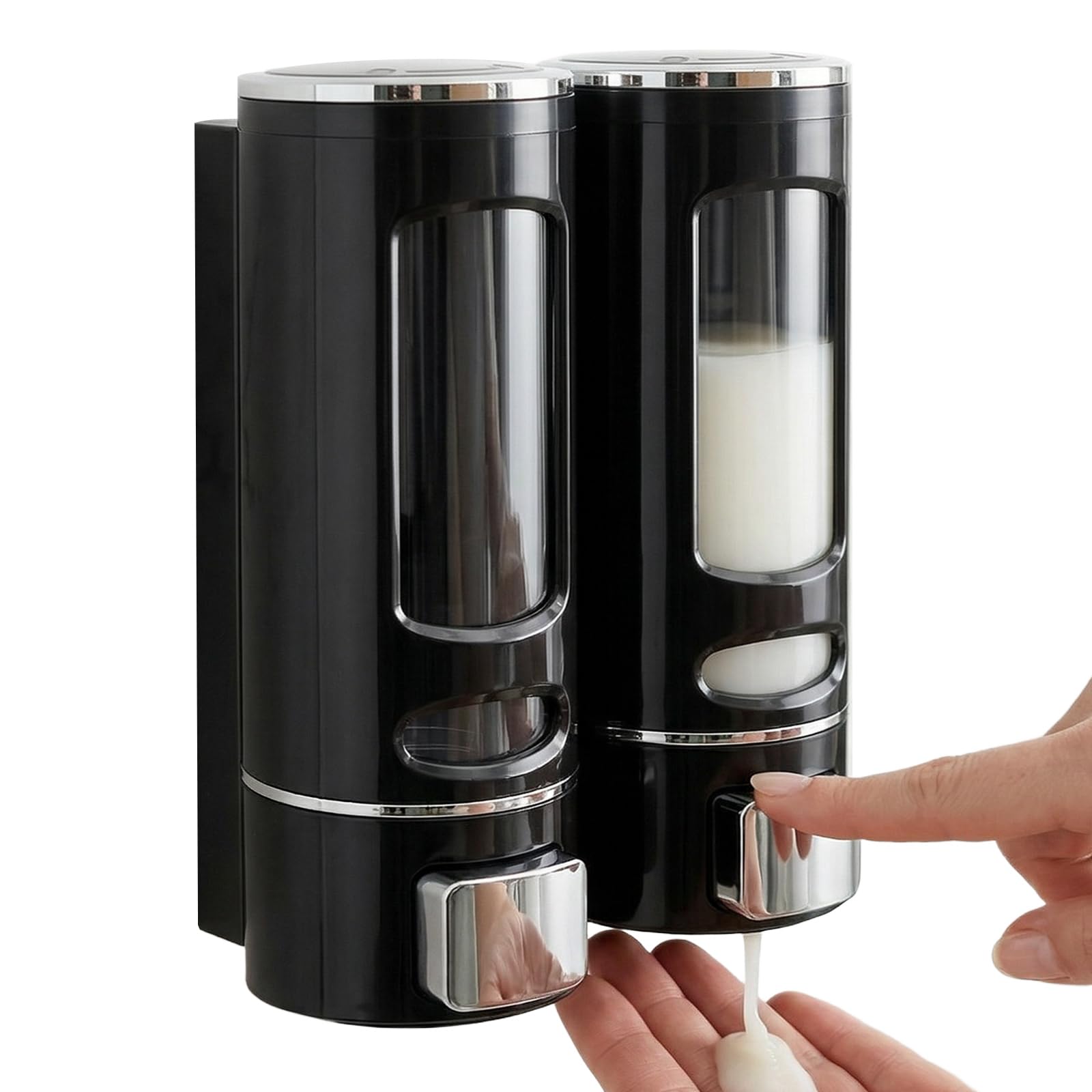 Wall Soap Dispenser 400 ml x 2, Manual Bath Soap Dispenser, Shampoo and Shower Gel Dispenser, Adhesive Shampoo Dispenser/with Screws for Bathroom Kitchen – Black