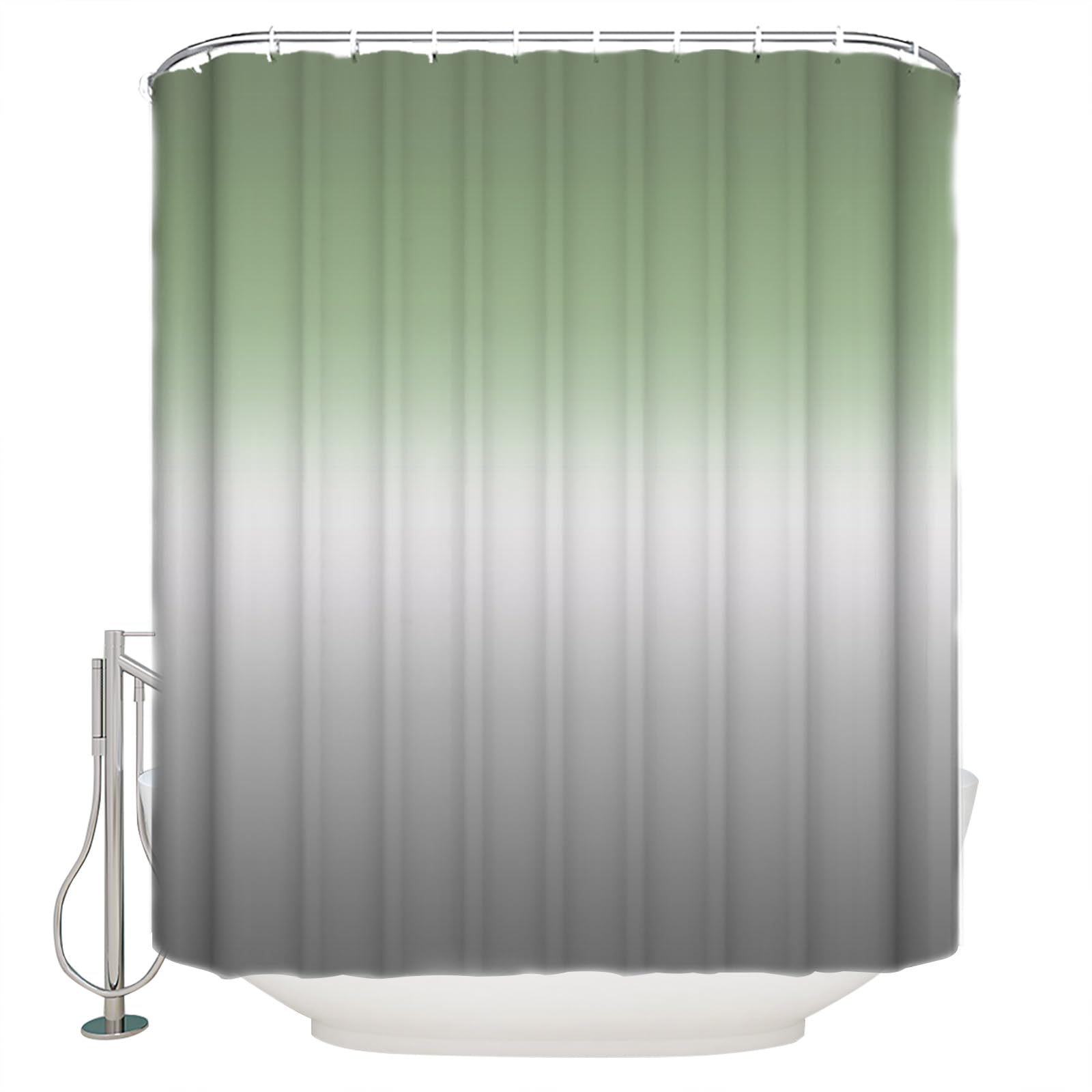 Ombre Sage Green Shower Curtain Set with Hook 48" x 72",Washable Cloth Polyester Fabric Shower+Curtain,Waterproof Bath Curtains for Bathroom,Showers,