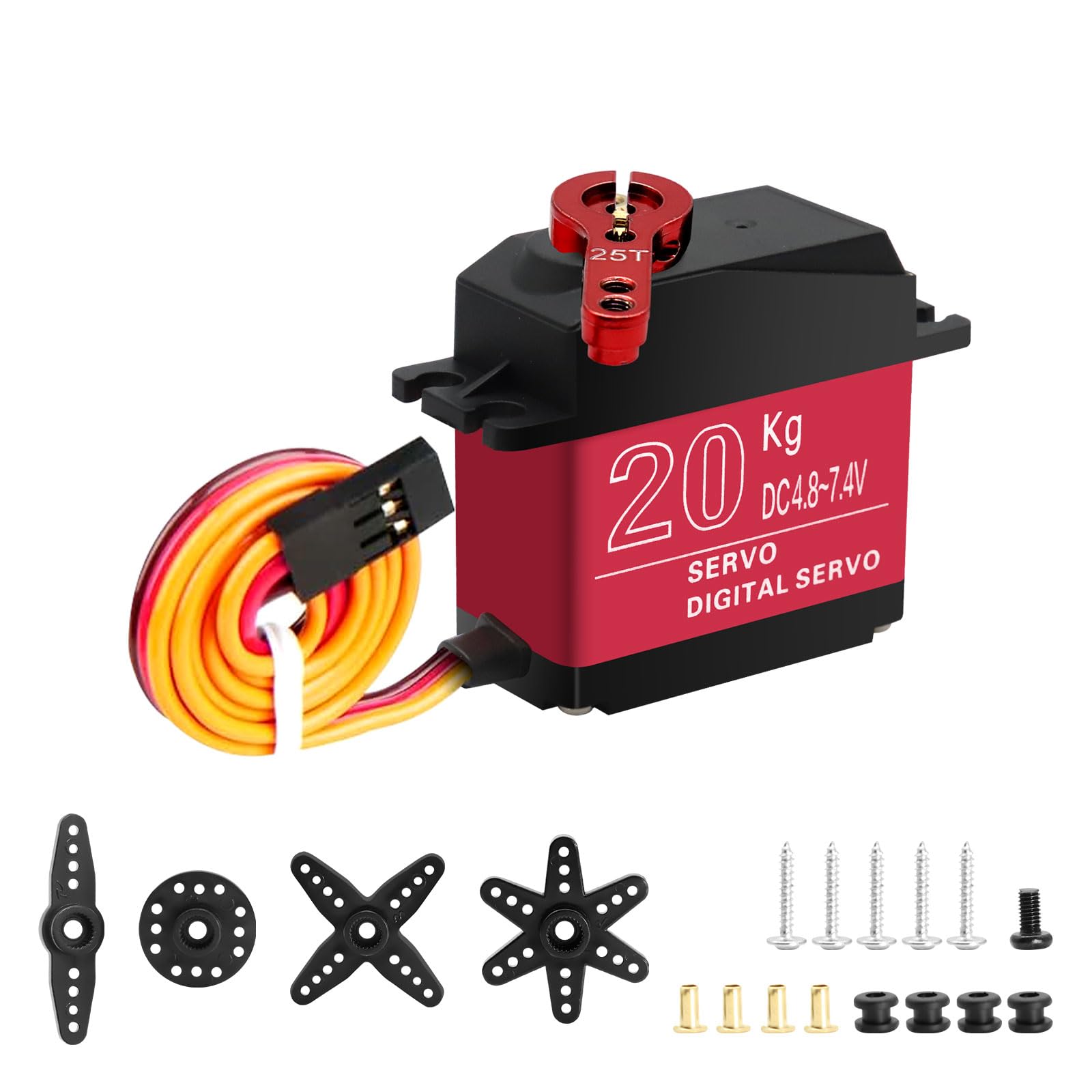 Servomotor 20KG,QIQIAZI Servo RC Servo Motor Digital 180° ServoMotor para R/C Model DIY 1/10 1/8 1/12 para Helicóptero/RC Coche Barco para Arduino Servo