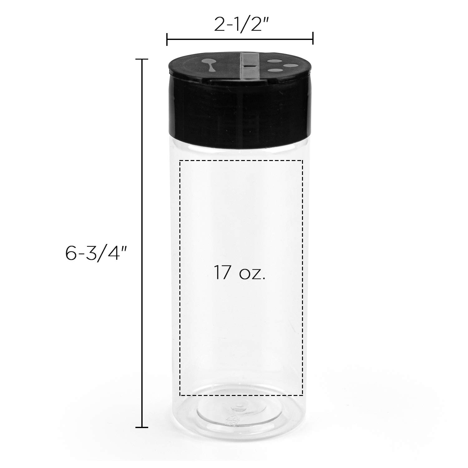 Foraineam Lot de 16 pots à épices en plastique avec bouchon noir pour verser ou tamiser, parfait pour ranger les épices, les poudres et les herbes