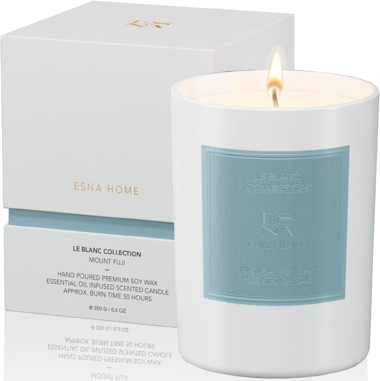 ESNA HOME Leblanc Mount Fuji Luxury Aromatherapy Scented Candles | Essential Oil All Natural Soy Candles Meditation Gifts for Women | 8.8oz 50 Hours Votive White Candle | Decor for Home Scented