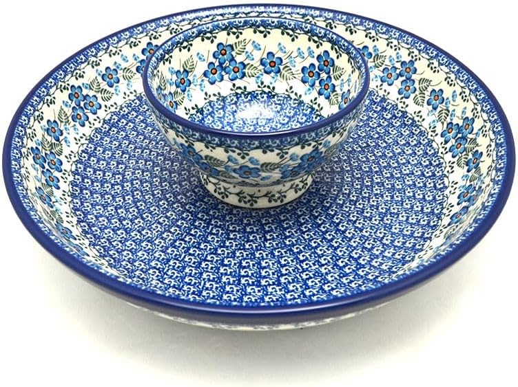 Polish Pottery Chip & Dip Set - Parisian Posies