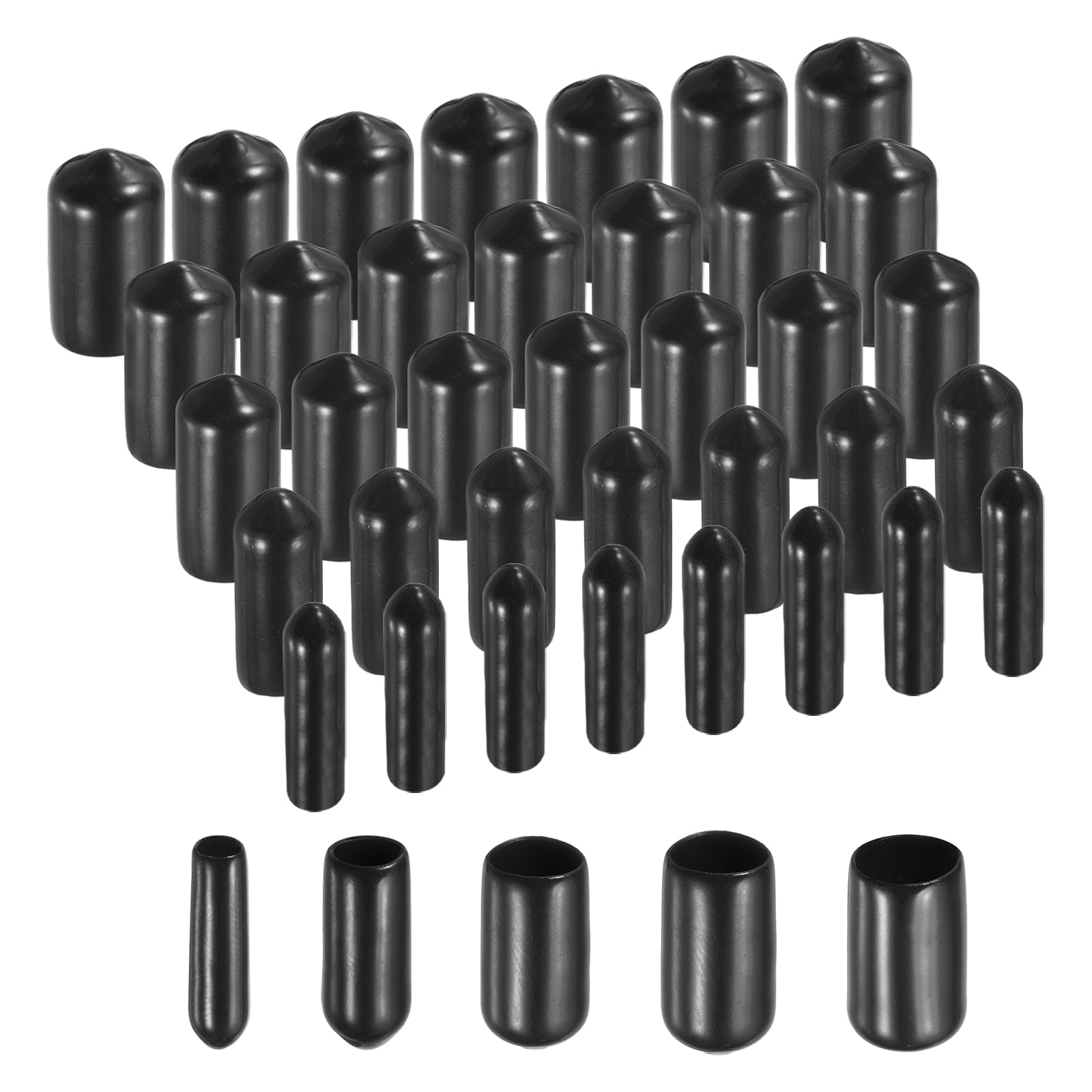 sourcing map 100pcs Round Rubber End Caps Protective Caps 1.3mm 3mm 5mm 7mm 9mm Black Screw Thread Protectors