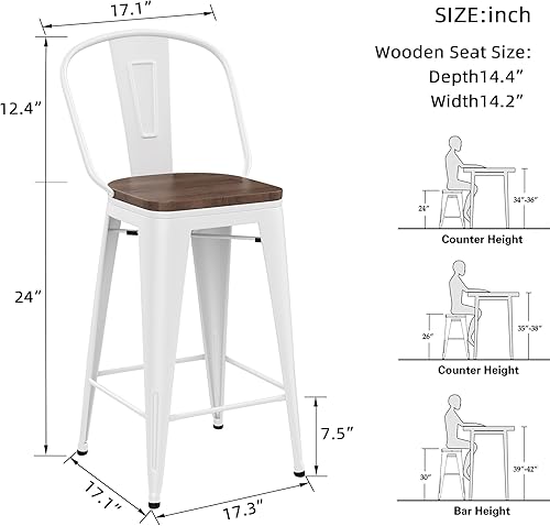 Miniatura 10 de Yongqiang Juego de 4 taburetes de bar de altura de 30 pulgadas de alto, sillas de bar de metal con respaldo alto y asiento de madera, industrial