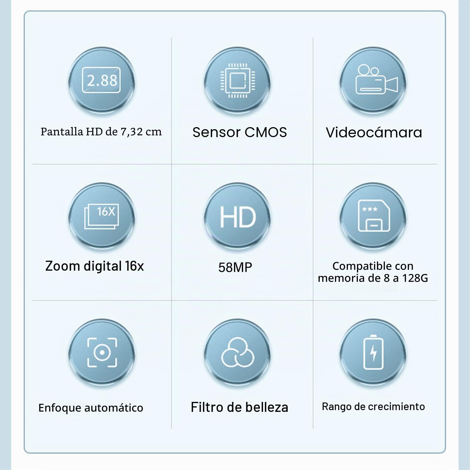 Cámara Digital HD 4K de 58MP con Enfoque Automático con Zoom de 16X, Cámara Compacta de Bolsillo para Fotografía de Viajes Vlogging (Blanco)
