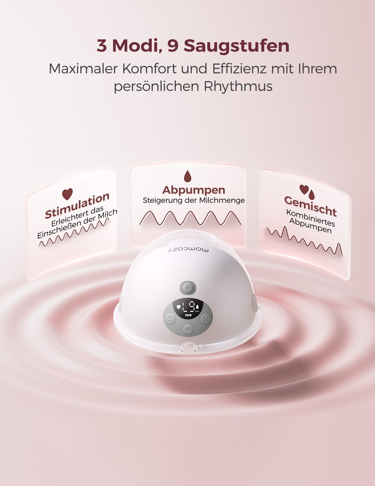 Momcozy M5 Smart Milchpumpe Elektrische, App-Steuerung, handsfreie Doppel Brustpumpe mit 3 Modi und 9 Stufen, 2er-Pack, Grau