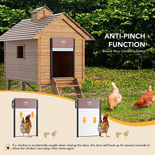 Fellat Automatic Chicken Coop Door Opener Solar Powered With Timer, Light Sensor And Remote Controls, Full Aluminum Weatherproof Auto Chicken Coop Door, Brown #TOP3