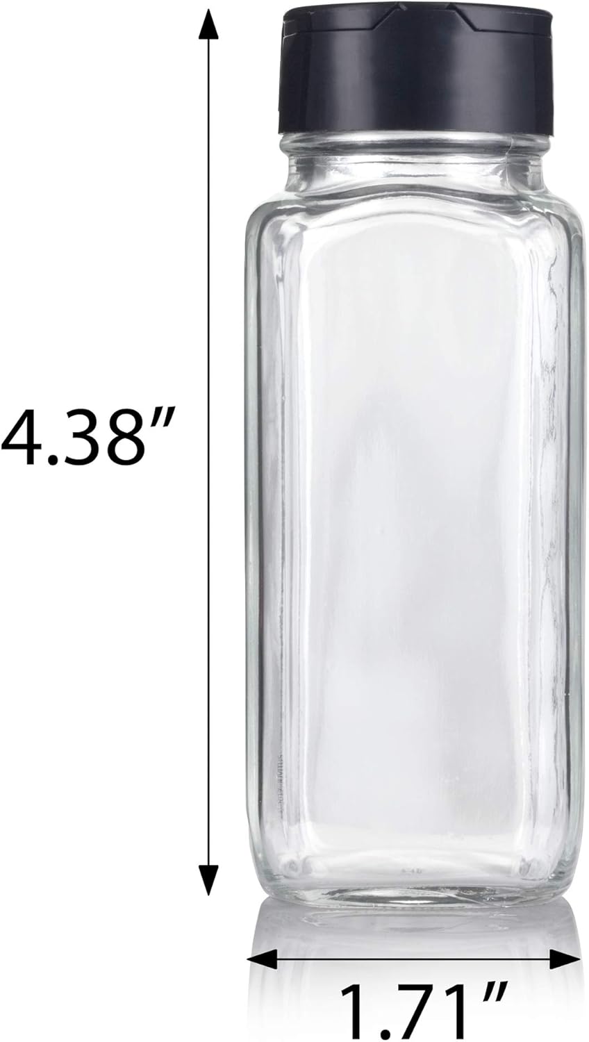 4 oz / 120 ml Clear Glass Square Spice Jar with Black Sifter (4 pack