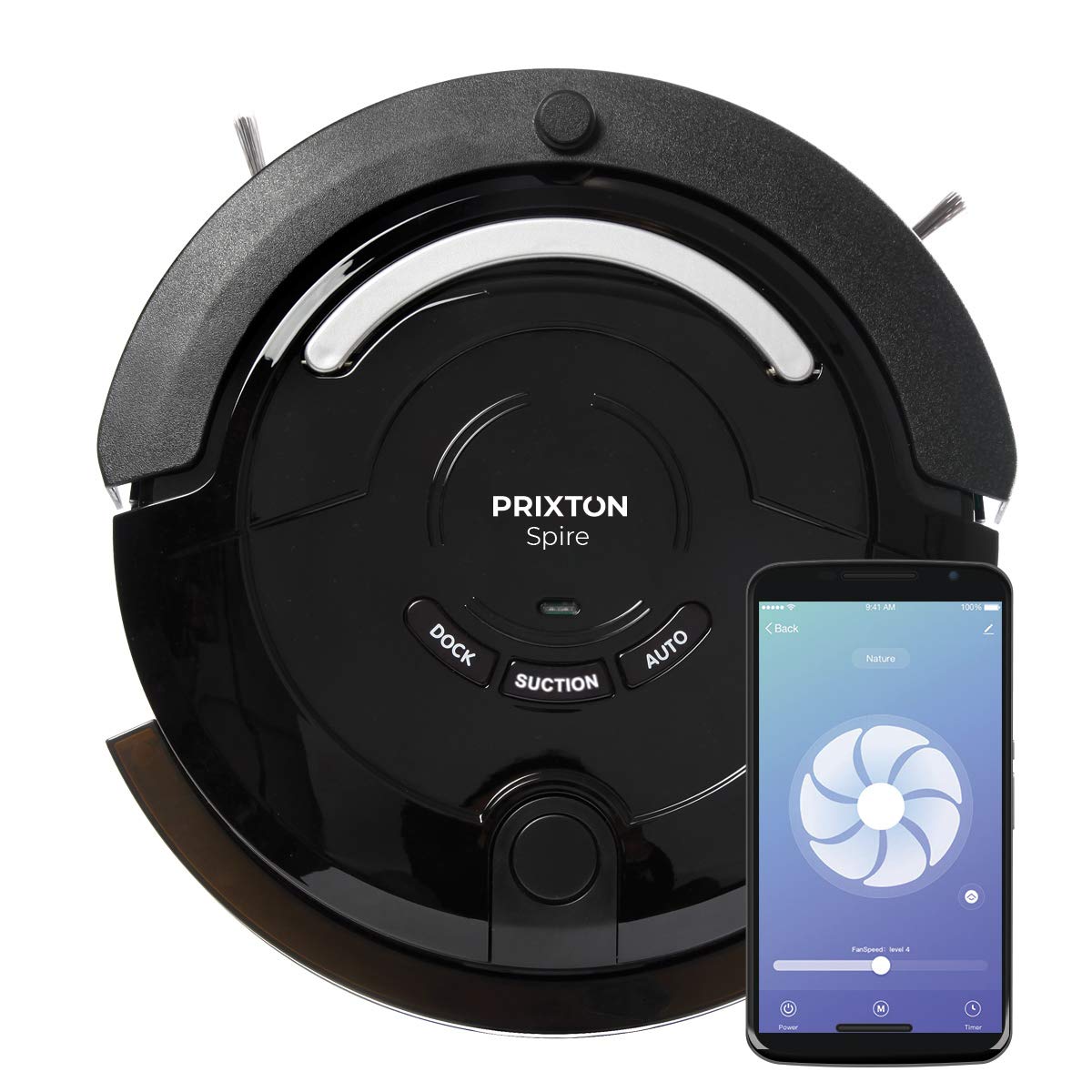 PRIXTON Spire 916 Robot Aspirador/Robots Aspiradores Fregasuelos, con App para Móvil, Programable, para Suelo Seco y Húmedo con 3 Modos de Limpieza: Automática, Esquinas, Profunda