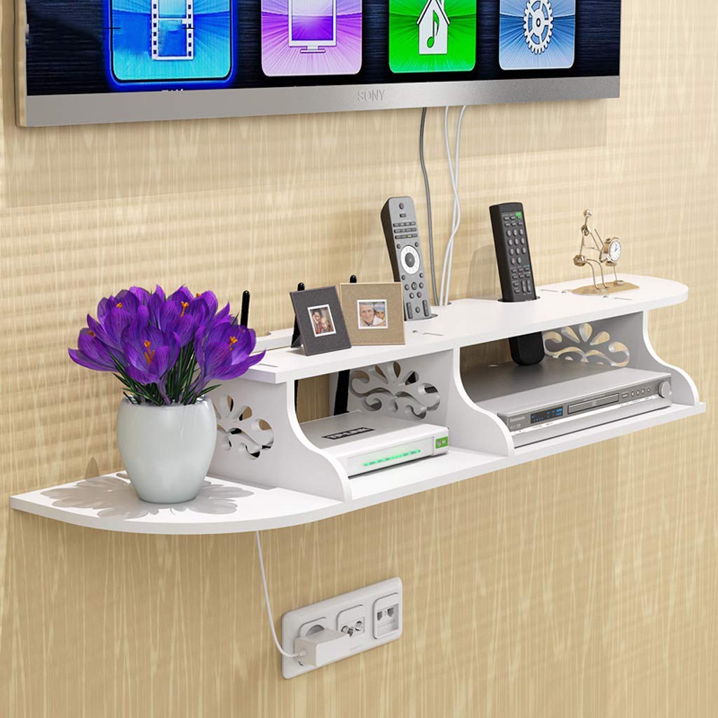 Wall-Mounted TV Cabinet Wall Shelf Floating Shelf TV Background Wall Decoration Shelf Set Top Box Router Multi-Functional Storage Shelf White (Color : B)