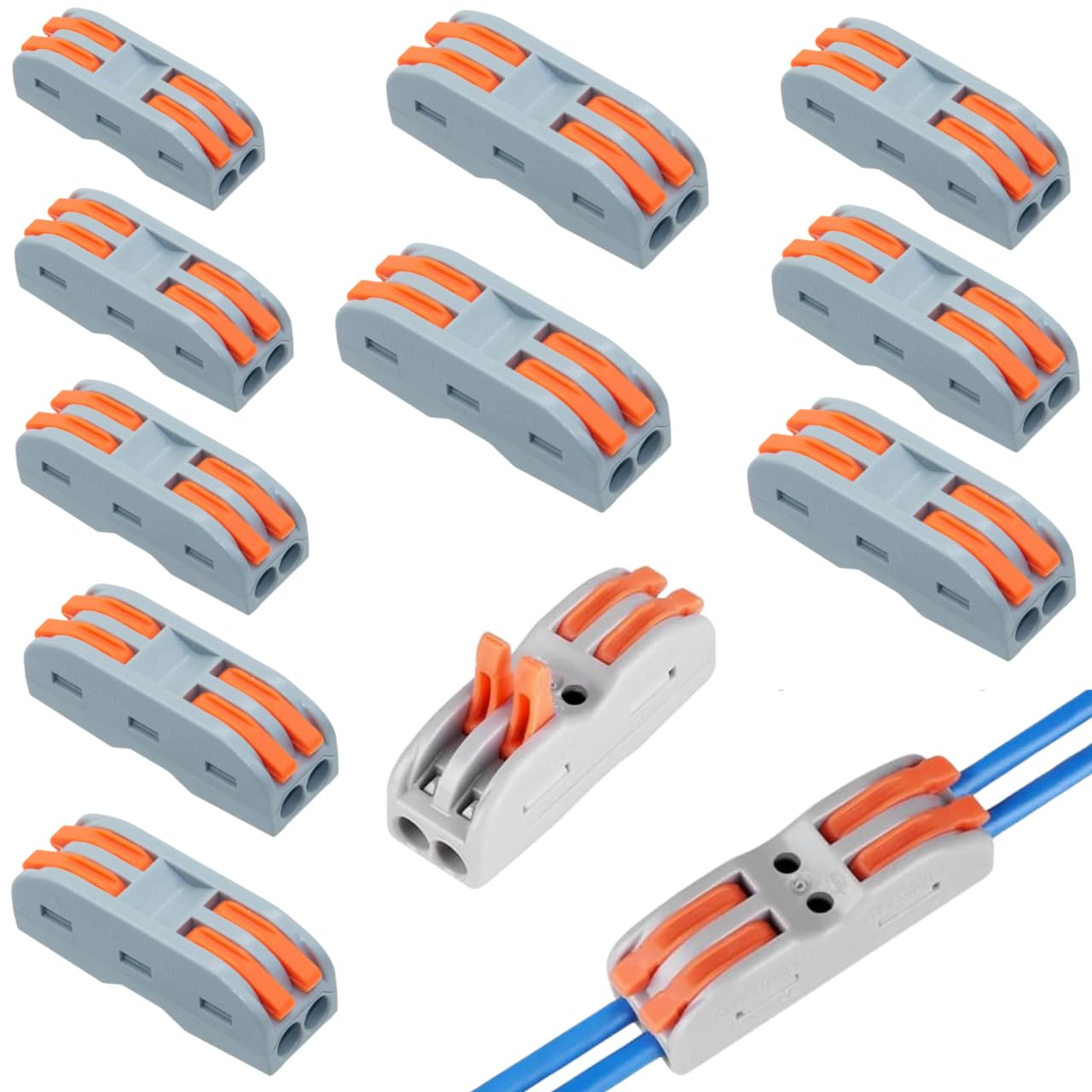 DIVUE Wire Cable Connector - 2 Circuit Inline Splices With Control Lever, Compact Splicing Jointer, Cable Conductor Clamp for 28-12 AWG (10PCS)