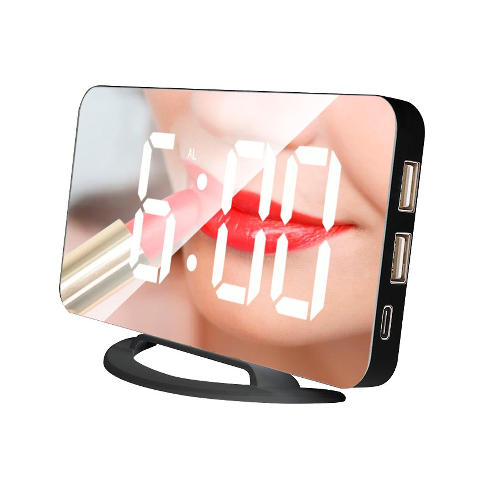 JOYHAPPST Led Mirror Clock Mini Digital Alarm Clock Table Clock With Snooze Function 3 Adjustable Brightness Auto-adapt Backlight