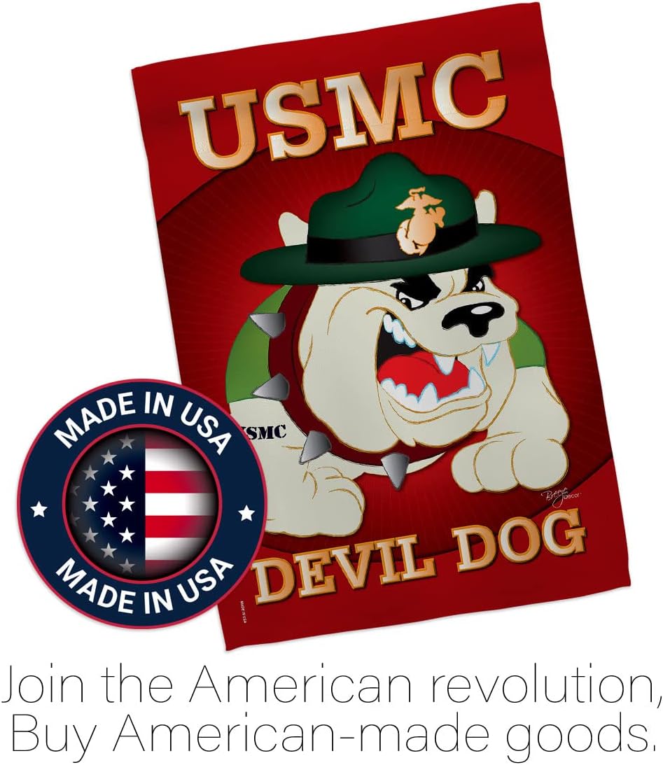 Devil Dog Garden Flag - Set with Stand Armed Forces Marine Corps USMC Semper Fi United State American Military Veteran Retire Official - House Banner Small Yard Gift Double-Sided 13 X 18.5