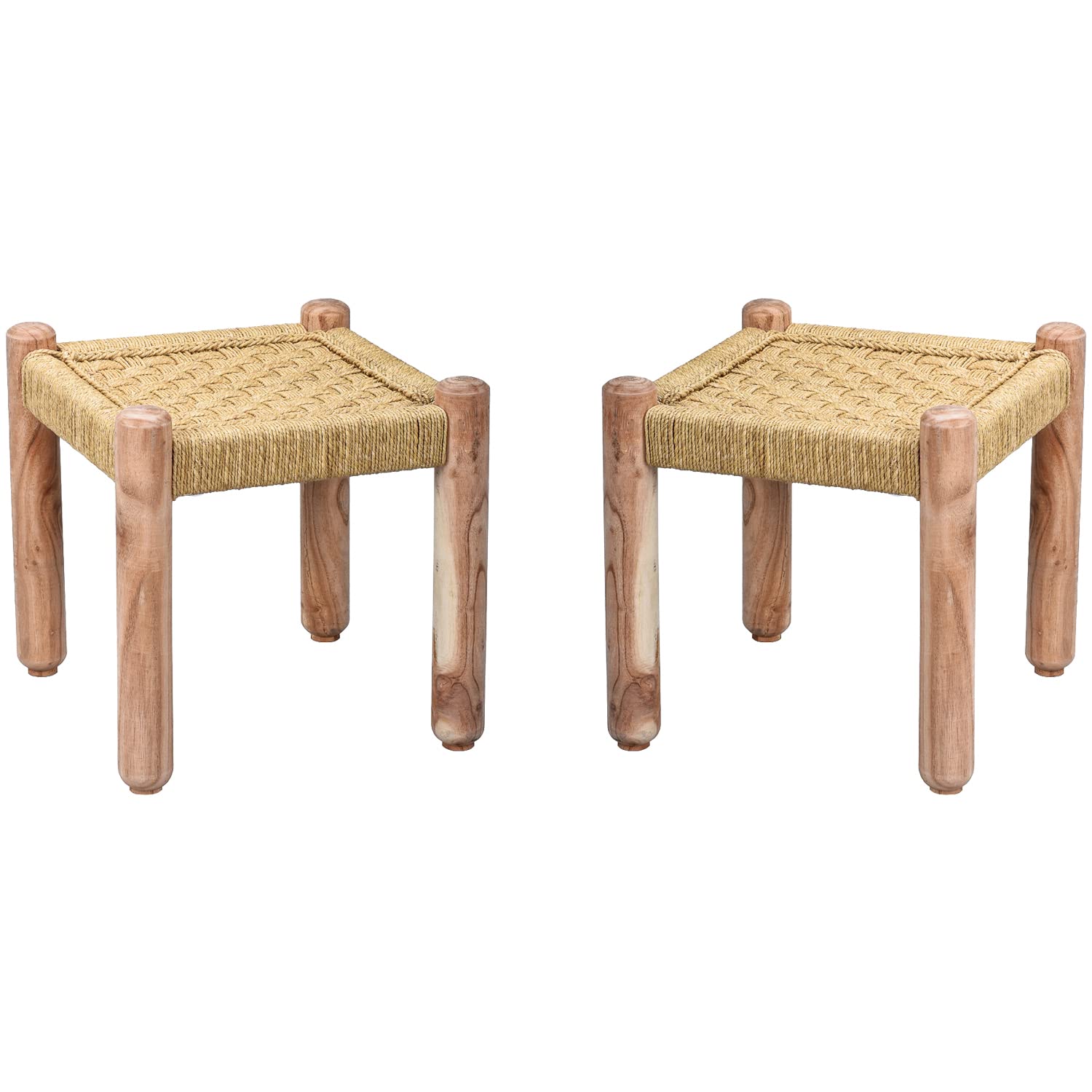 Lot de 2 tabourets Josue élégants en bois d'acacia marron clair 36 cm