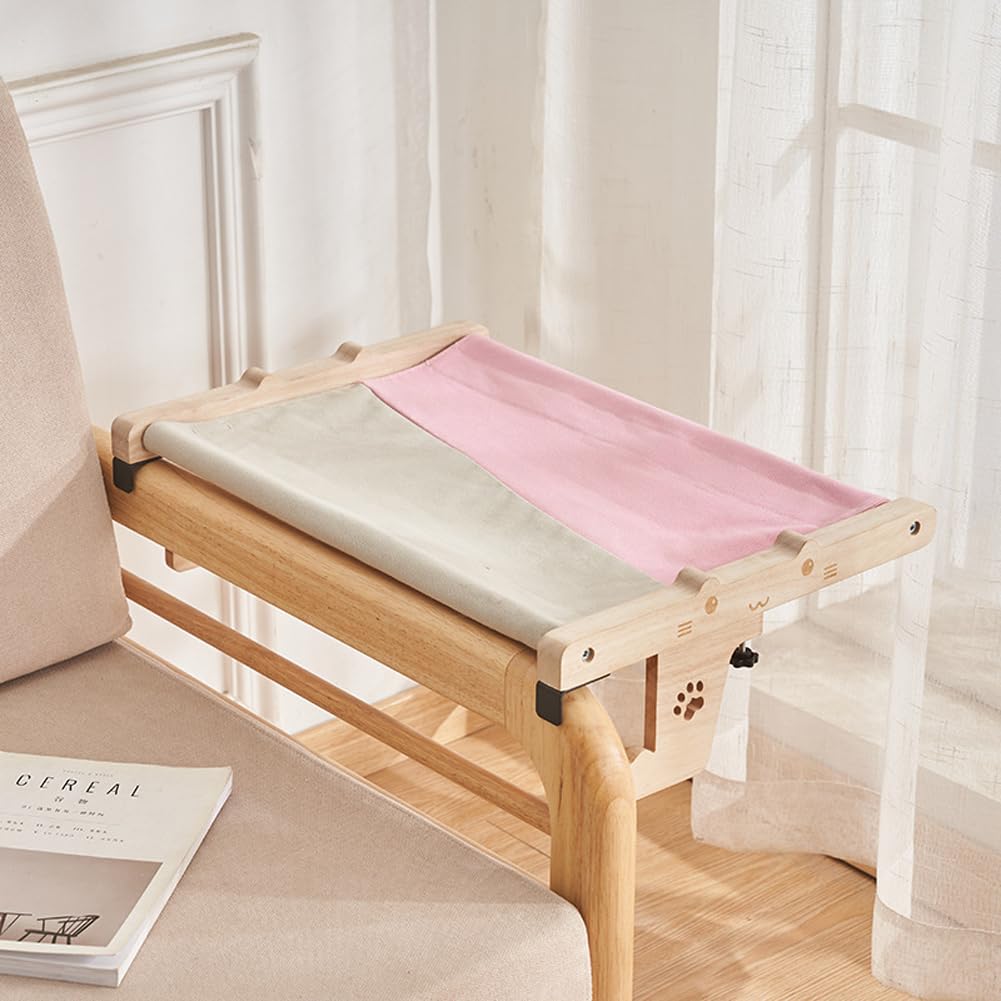 أرجوحة هزازة مع مقعد وإطار خشبي ومعدني قابل للتعديل بسهولة بجانب عتبة النافذة والسرير والأرضية والدرج، سرير ورف لعب للقطط الكبيرة (بينك) من اموسيجوي