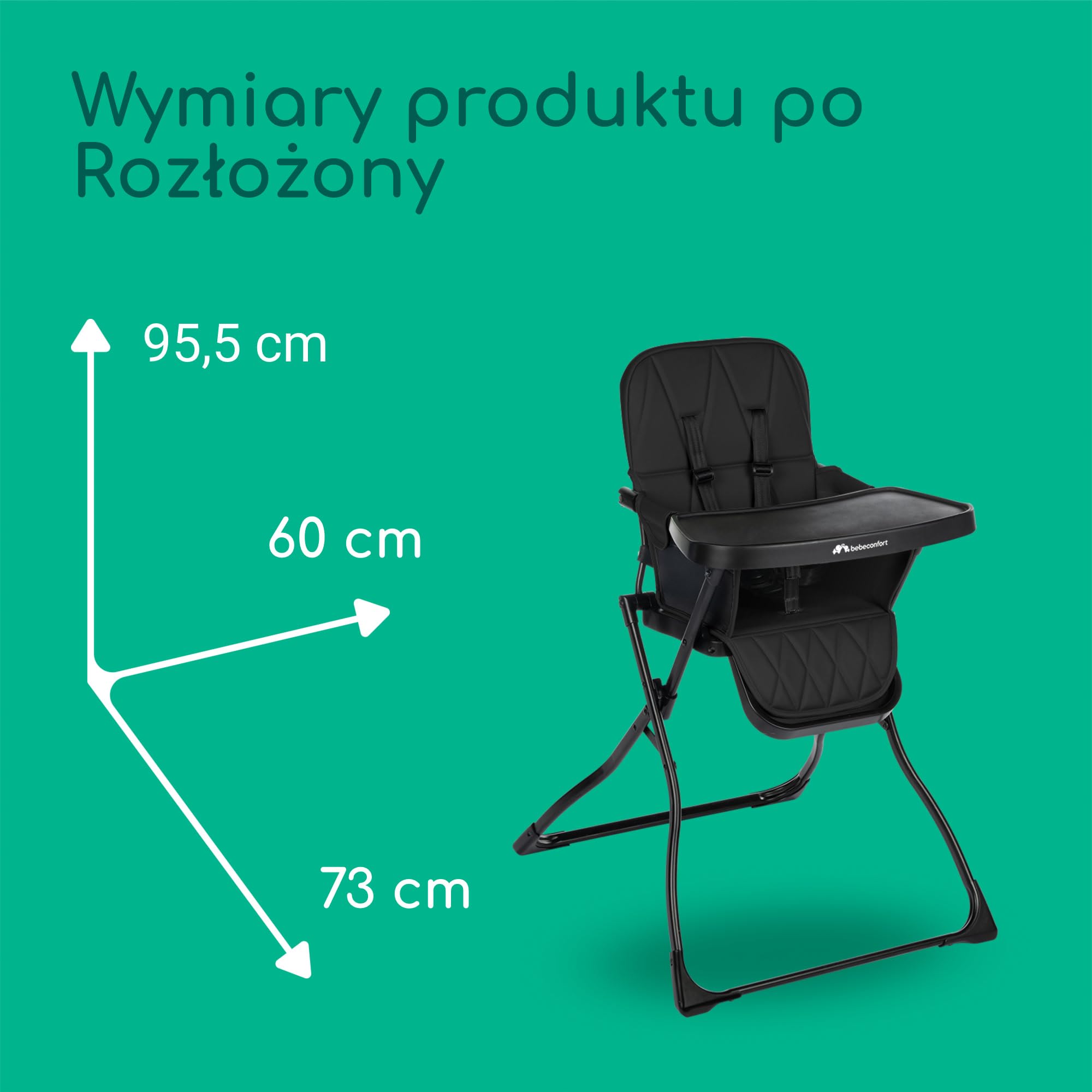 Bebeconfort Lily, Krzesełko do karmienia, 6–36 mies., 9–15 kg, ultra kompaktowe składanie, lekkie (4 kg), łatwe do czyszczenia, miękka wyściółka, składanie jedną ręką, Tinted Graphite