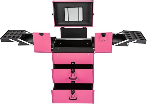 Estuche de maquillaje profesional con ruedas, estuche de tren de maquillaje rodante con cajones y espejo, estuche de viaje para artista de