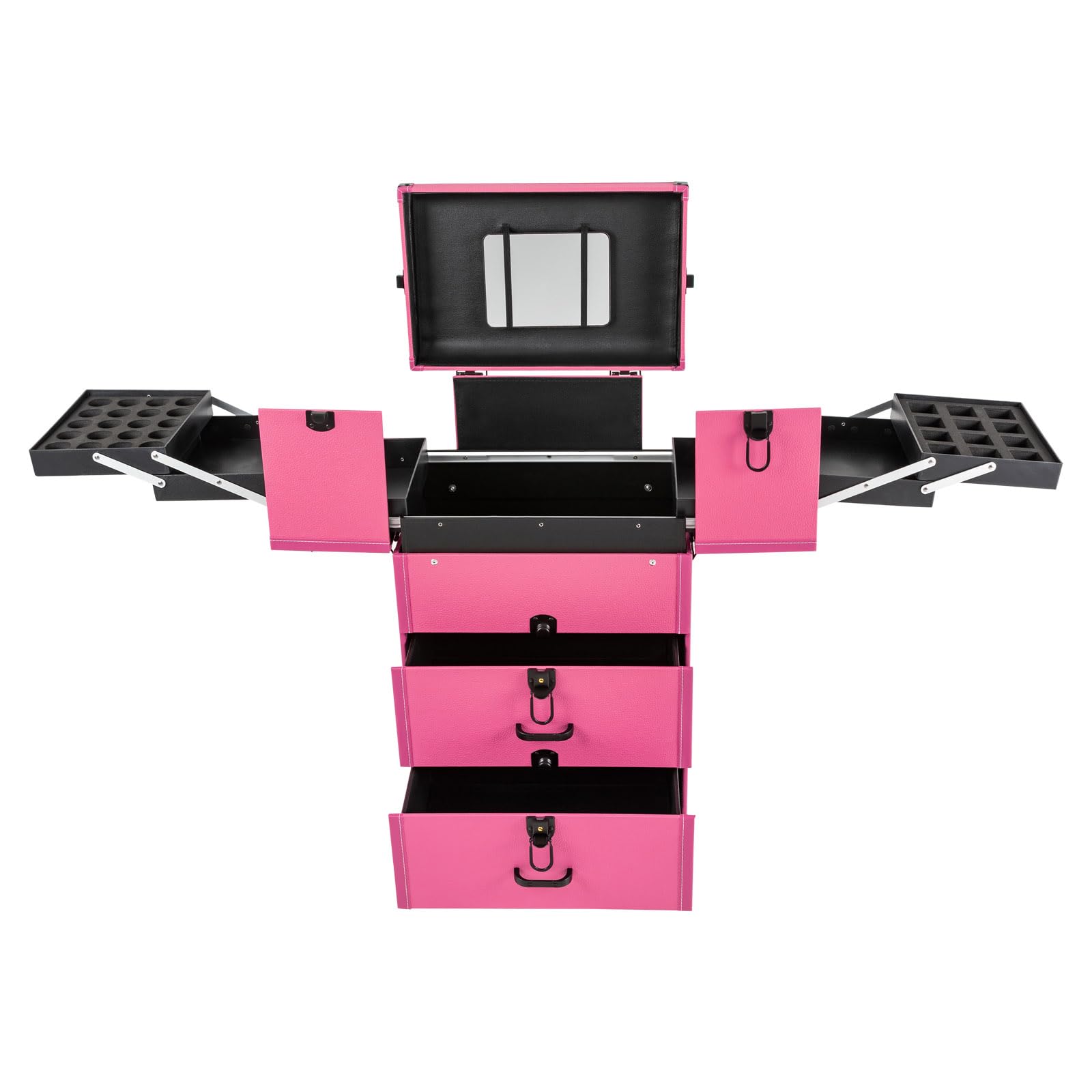 YUMIONB Makeup Case, 110.23 Lbs Load-Bearing Capacity Freestanding Makeup Train Case Lockable Cosmetology Case with 4 Universal Wheels and 2 Keys for Wedding Makeup Scenarios, Outdoor Shooting