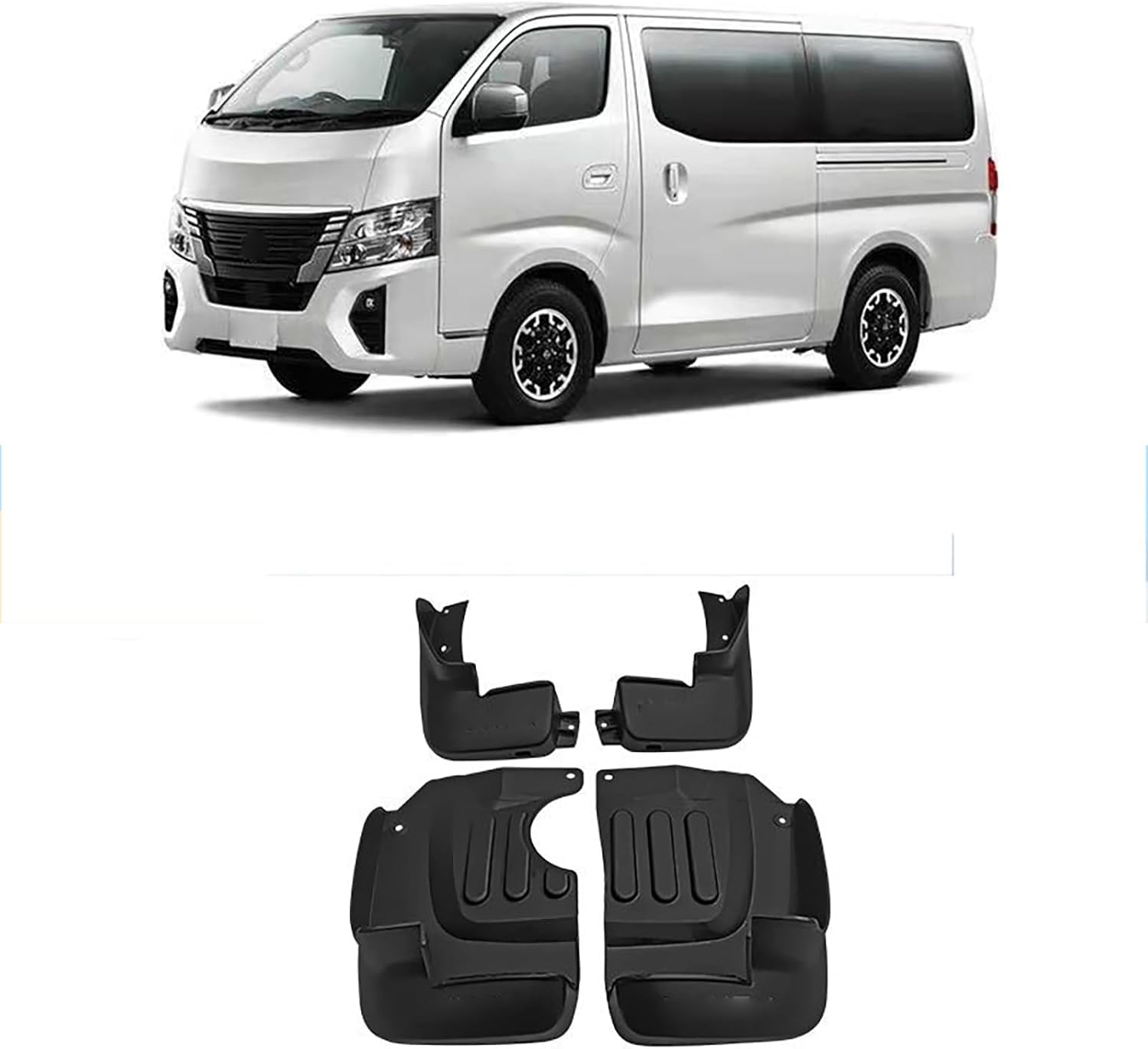 FengXH No-Drill Mudflaps for Nissan NV350, Bolt-On Kit, Road Legal