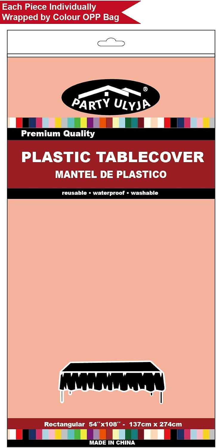 Peach Plastic Tablecloths 12 Pack Disposable Table Covers 54 x 108 Inches Shower Party Tablecovers PEVA Vinyl Table Cloths for Rectangle Tables up to 8 ft and Picnic BBQ Birthday Wedding Banquet