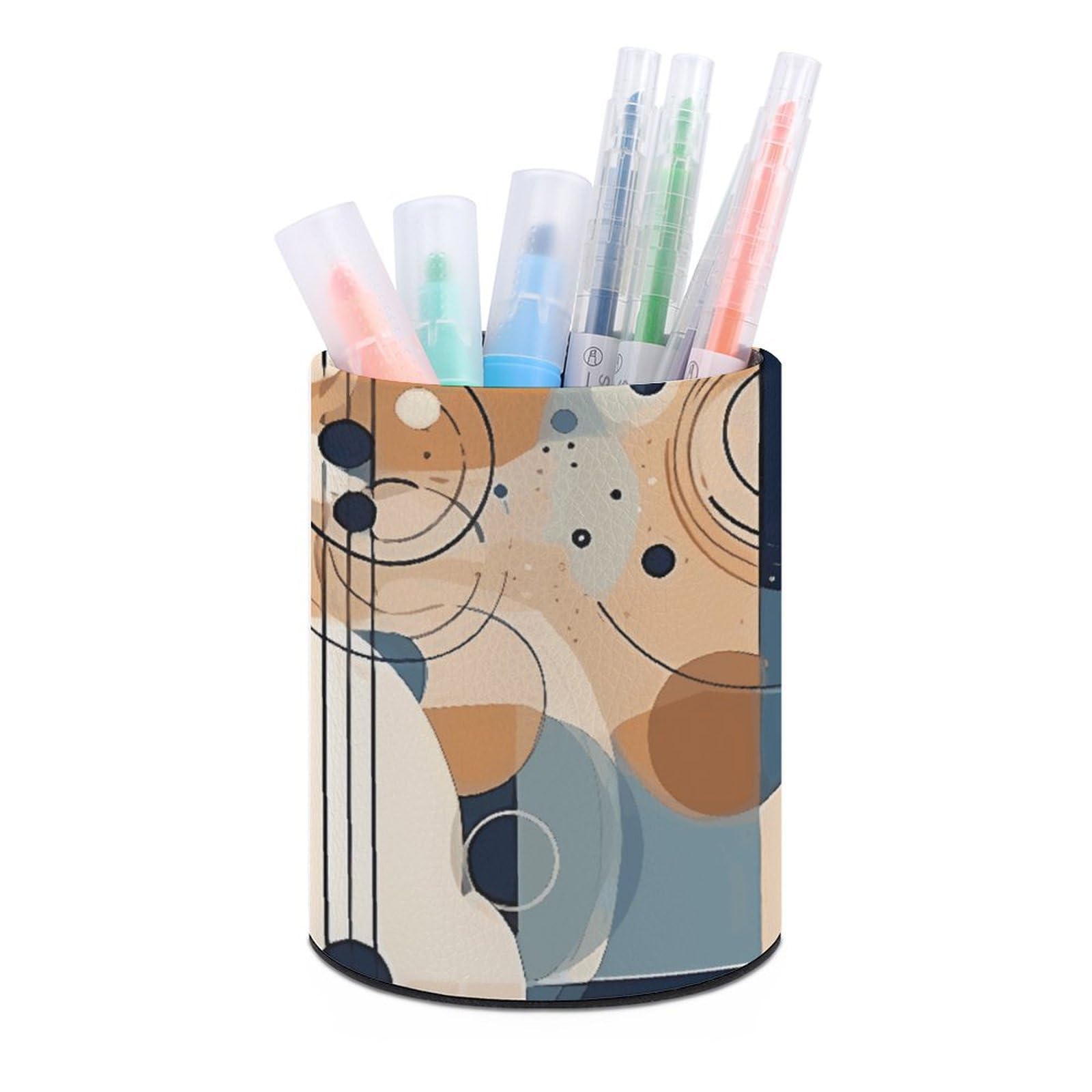 KLOPH PU Leather Pen Holder for Desk, Aesthetic Pencil Cup for Desktop, Makeup Brush Srotage for Pens Organizer Office Supplies, Abstract Design Pen Cup Pencil Caddy for Home Art Supply