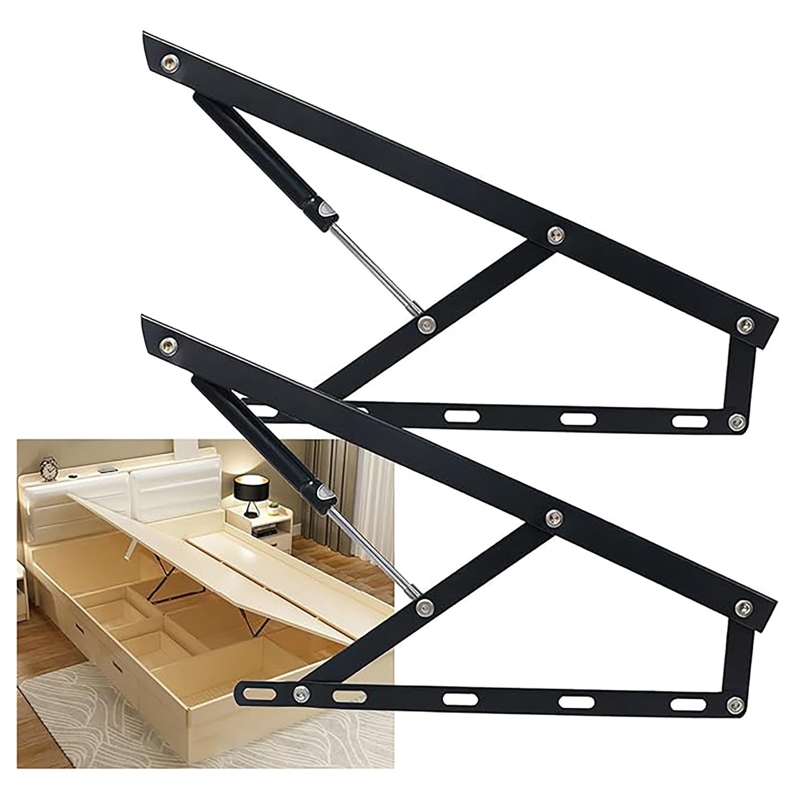 Dfghnbvc Black Hydraulic Lift Mechanism With Soft Close Lid Support, Safety Gas Strut For Storage Beds And Sofas,-60Cm/23.6In