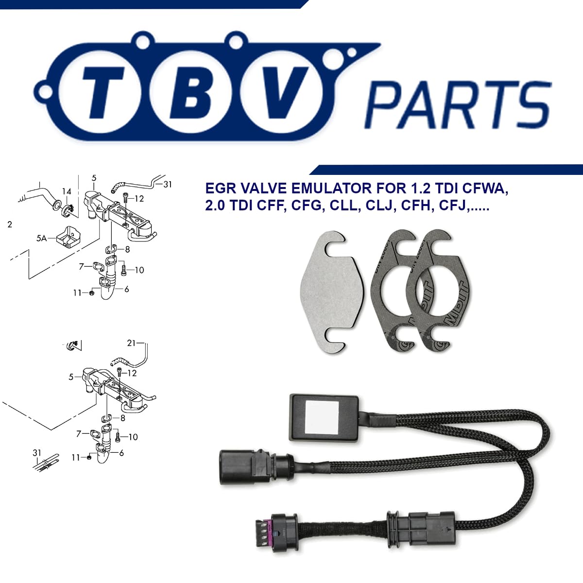 Emulatore valvola Egr 03L131512BB 03L131527AX compatibile con motore 1.2 TDI CFWA, 2.0 TDI CFFA A3 Sharan Alhambra Passat 03L131512BL 03L906461A 03L131512AP