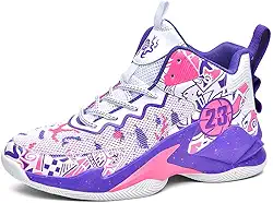 Novetra Tênis de basquete masculino de cano alto com amortecimento e suporte respirável para treinamento esportivo juvenil(Rose Red,43 BR)