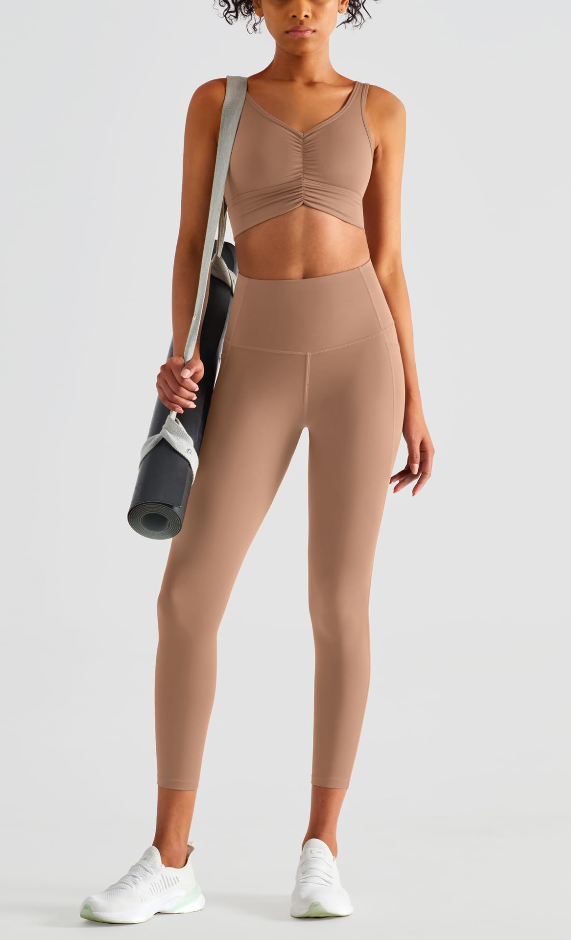 Legginsy damskie, rozciągliwe spodnie do jogi, miękkie i wygodne, sportowe legginsy fitness z kieszeniami po obu stronach